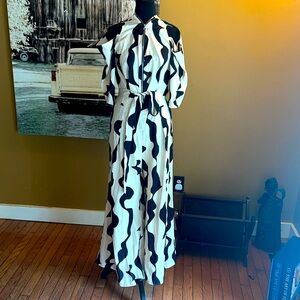 Elegant White and Black Patterned Women's Jumpsuit